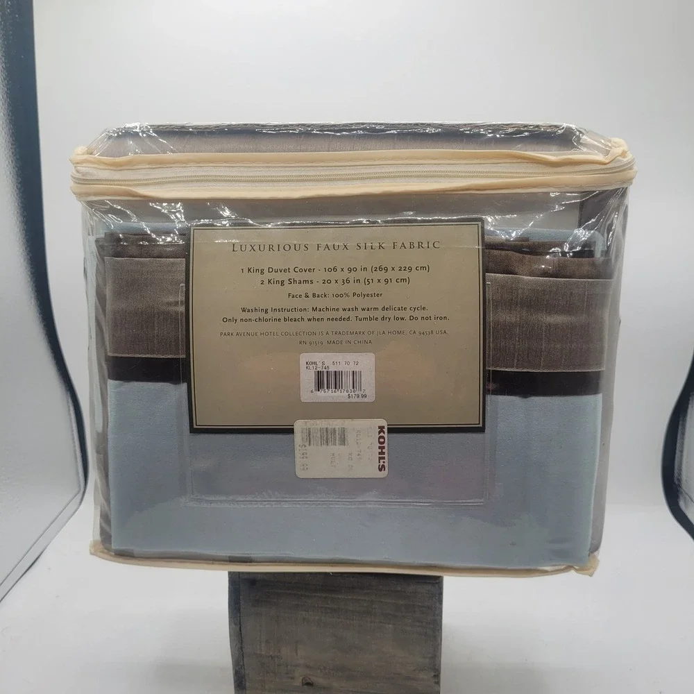 NIB King Size Hotel By‎ Park Avenue Presidio Brown Gray Duvet Cover & 2 Shams